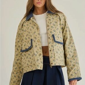 Floral Beige and Blue Utility Jacket